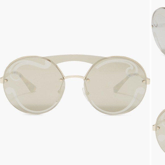 Prada NEW in box 36mm antique Gold Round Sunglasses - Picture 2 of 4